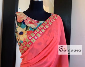 Candy Pink & Cream Saree: Indian Wedding Outfit with Gold Accents | Ships from USA