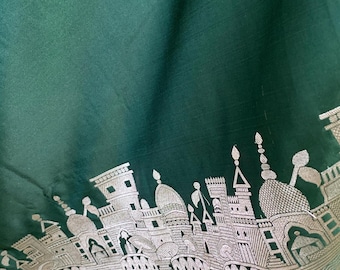 Banarasi Semi Mashru Silk Saree / Bottle Green Sari / Wedding Saree / Partywear / Banaras Ghat