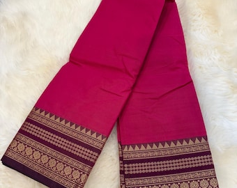 Magenta Kanchi Cotton Handloom Saree | Traditional Border Pallu Sari