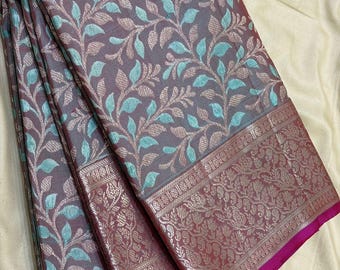 Handloom Kanchipuram silk saree in Pastels