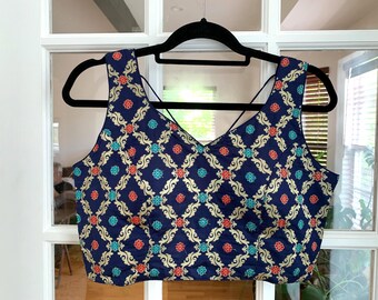 Navy Blue Saree Blouse: Indian Wedding Crop Top, Choli, Lehenga Blouse | Ships from USA