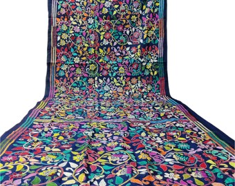 マンゴーイエローのバンガロリ シルク サリー、ハンド カンタ ステッチ