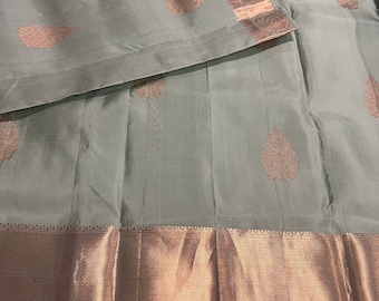 Sage Green Kanchipuram Silk Saree: Handloom Zari Wedding Sari