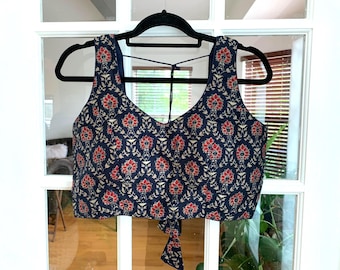 Floral Print Saree Blouse: Indian Crop Top Choli, Sleeveless