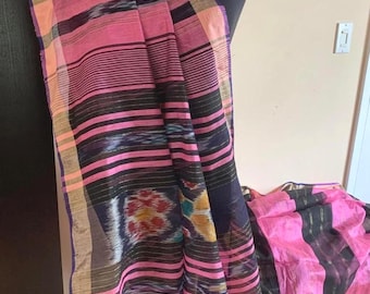 Pink Odisha Sambalpuri Cotton Silk Saree: Handmade Ikat Design | Summer Saree | Ships from USA