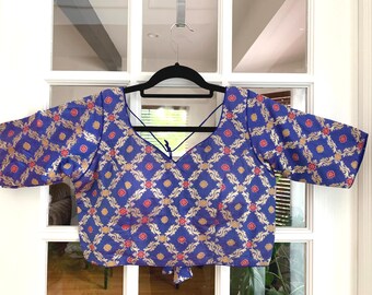 Blue Saree Blouse: Indian Wedding Crop Top, Lehenga Choli