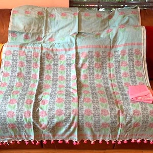 Floral Baumwolle Saree: Leichter indischer Sari, Sommer Ethnic Outfit