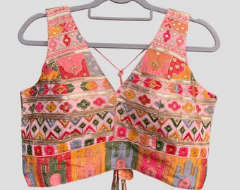 Embroidered Saree Blouse: Indian Wedding Crop Top - Baby Pink, Ships from USA