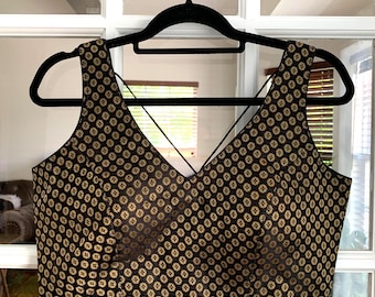 Black Banarasi Saree Blouse: Indian Crop Top Choli, Sleeveless Ethnic Wear