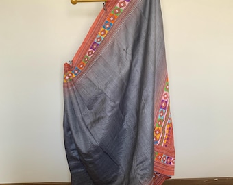 Gray Hand embroidered / Lambani / Tussar Silk Saree / Indian Ethnic Wear