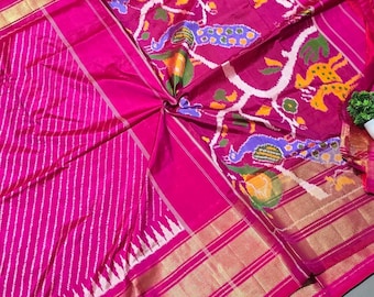 Pink Ikat Silk Saree.