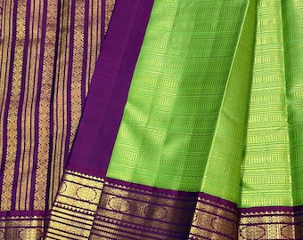Sari de seda verde para novias / Sari tejido a mano / Ropa para bodas y fiestas