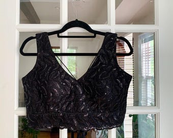 Black Lace sequins Blouse: Embroidered Party Choli, Size 38
