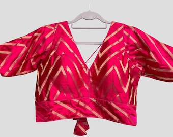 Pink Saree Blouse: Indian Crop Top Choli, Ships from USA
