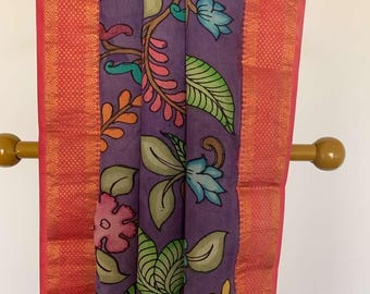 Elegant Pen Kalamkari Duppatta/ natural dyes/ vegetable dye