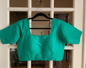 Readymade Saree Blouse: Indian Crop Top Choli - Mint Green, Ships from USA