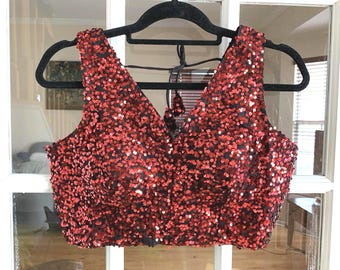 Sequin Saree Blouse: Readymade Indian Crop Top Choli - Maroon Red, Ships from USA