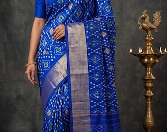 Elegant Handwoven Twill Ikat Silk Saree / ships from USA