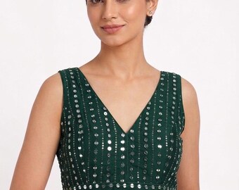 Green blouse with sequins / Stylish blouse / Ships from USA