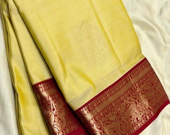 Yellow Kanchipuram Silk Saree - Traditional Indian Wedding Sari