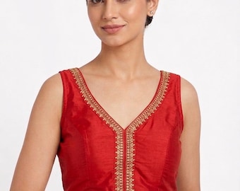 Red Raw Silk Saree Blouse / Lehenga Blouse / Choli / Ships from USA