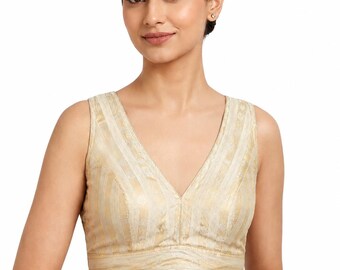 Gold Tissue Saree Blouse with Sleeves / Lehenga Choli / Boho Blouse / Ships from USA
