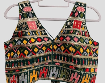 Embroidered Saree Blouse: Indian Wedding Crop Top - Dark Green, Ships from USA