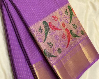 Pure Kanchipuram Silk Saree:  2 gram zari/ Indian Partywear/ handloom