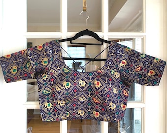 Navy Blue Saree Blouse: Indian Wedding Crop Top - Ships from USA