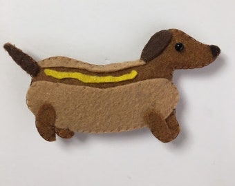 Dachshund Ornament Wiener Dog in a Bun felt gift Doxie Pet Weenie