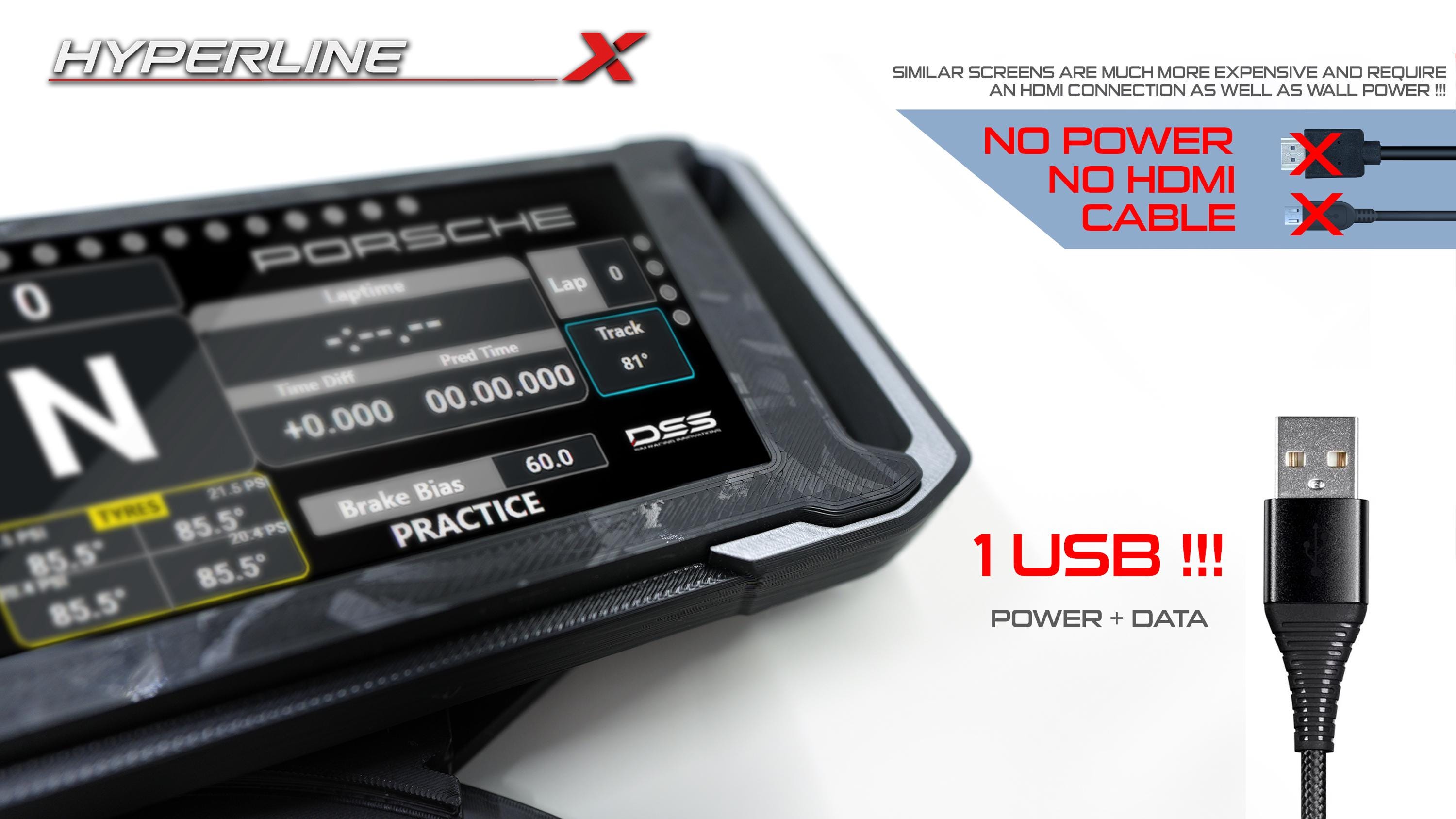 7.8インチUSBシムレーシングディスプレイ：HyperLine-X DDUダッシュ