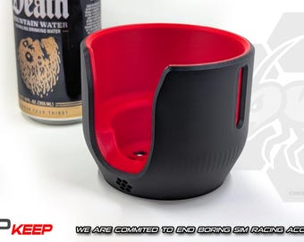 Sim Racing Cup Holder – SipKeep for Mugs, Cans, Red Bulls & More | Modern Multi-Color Design