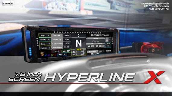 7.8" USB Sim Racing Display: HyperLine-X DDU Dashboard - SimHub, iRacing, ACC, ETS2