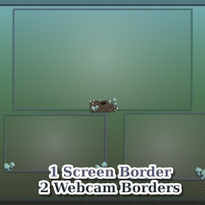 May include: A green and blue digital background with three frames. The top frame is larger and has the text "1 Screen Border 2 Webcam Borders". The two smaller frames are below the larger frame.