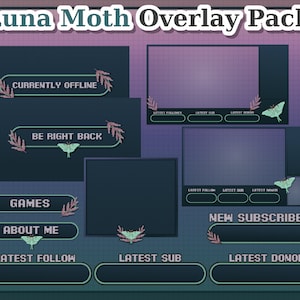 Twitch Stream Pack - Luna Moth Overlay Pixel Art Package Bundle
