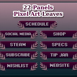 Twitch Panel Bundle - Nature Panels Mauve Leaves Pixel Art