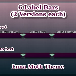 Twitch Label Bar Bundle - Nature Panels Luna Moth/Mauve Leaves Pixel Art
