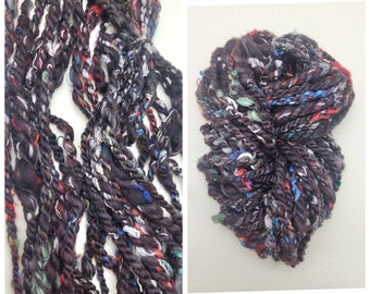 Black Chunky 2-Ply Yarn/ Hand Spun Art Yarn/ Recycled Fibers/Available by the Meter (1.1 yd)