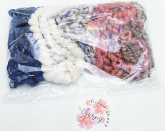 Hand Spun Art Yarn Bundle (50g) - Weaving and Knitting Pack - Indie Dyed Merino, Recycled Fibers