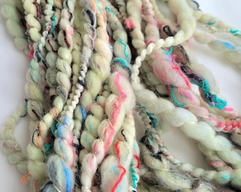 Pistachio Green Hand Spun Art Yarn: Thick & Thin Slubs, Jumbo Coils