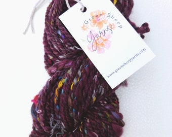 Hand Spun Yarn - 2-Ply Art Yarn - Felting Supply - Weaving and Knitting Yarn - Indie Dyed Merino & Recycled Fibers