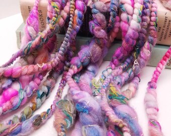 Coil Art Yarn - Chunky Hand Spun Yarn - Weaving and Knitting Yarn - Indie Dyed Merino & Recycled Fibers * Sunny Day