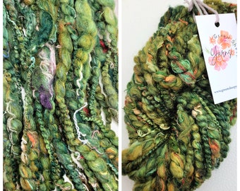 Green Art yarn/ Thick & Thin Yarn/ Hand Spun Yarns/ Slubs/ Coils /Available by the Meter (1.1 yd)