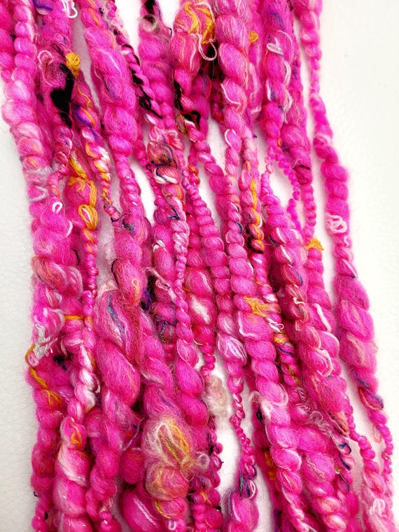 Hot Pink Art Yarn: Thick and Thin Hand Spun Fiber