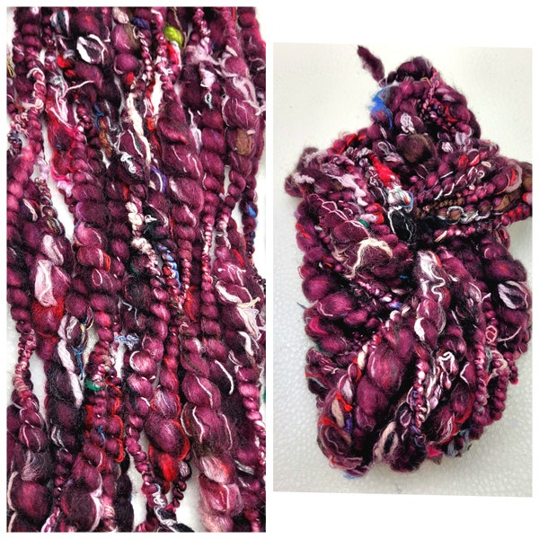 Sangria Purple Yarn/ Thick & Thin Yarn/ Hand Spun Art Yarns/ Slubs/ Jumbo Coils/ Available by the Meter (1.1 yd)
