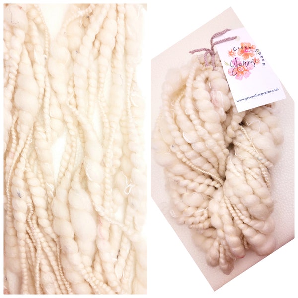 White Yarn/ Thick & Thin Yarn/ Hand Spun Art Yarn/ Slubs/ Jumbo Coils/ Available by the Meter (1.1 yd)