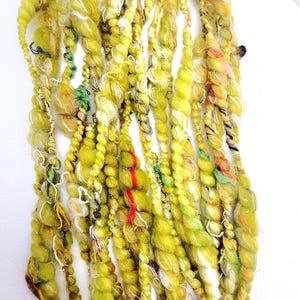 Chartreuse Green Art yarn/ Thick & Thin Yarn/ Hand Spun Yarns/ Slubs/ Coils/ Available by the Meter (1.1 yd)