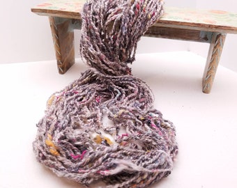 Hand Spun Art Yarn - Chunky 2-Ply Yarn - Weaving and Knitting Yarn - Indie Dyed Merino & Recycled Fibers