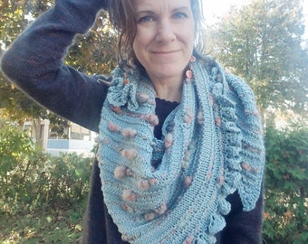 Beige Shawl Knitting Kit - Asymmetrical Shawl Pattern - Chunky Art Yarn - Boho Chic Accessory - Julie Asselin Hand Dyed Yarns - Hand Spun