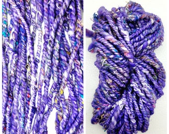Lavender Purple Chunky 2-Ply Yarn/ Hand Spun Art Yarn/ Recycled Fibers/Available by the Meter (1.1 yd)